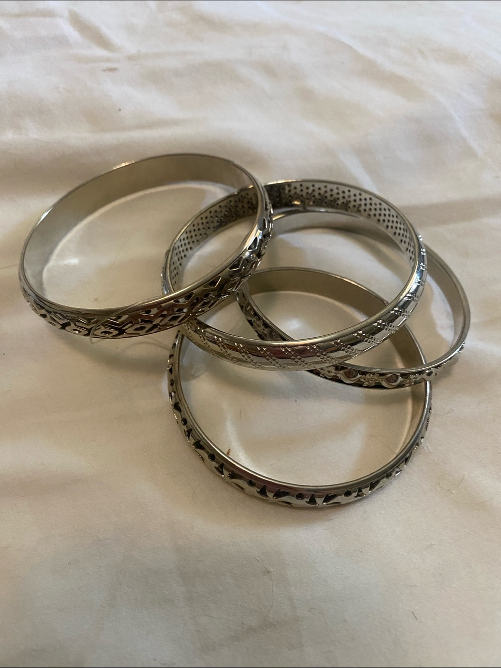 Classic Silver-Tone Patterned Bangle Bracelet Set